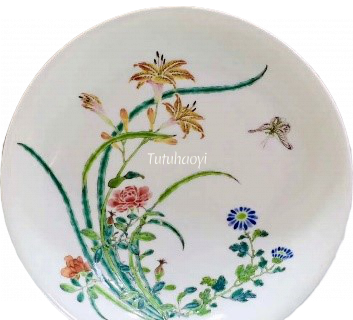 porcelain dish with lily flowers and butterflies