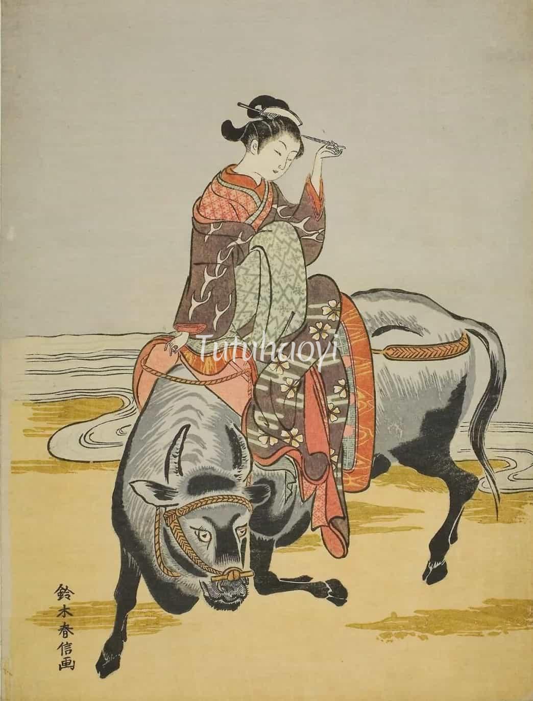 Suzuki Harunobu painting, Parody of Laozi Riding a Buffalo