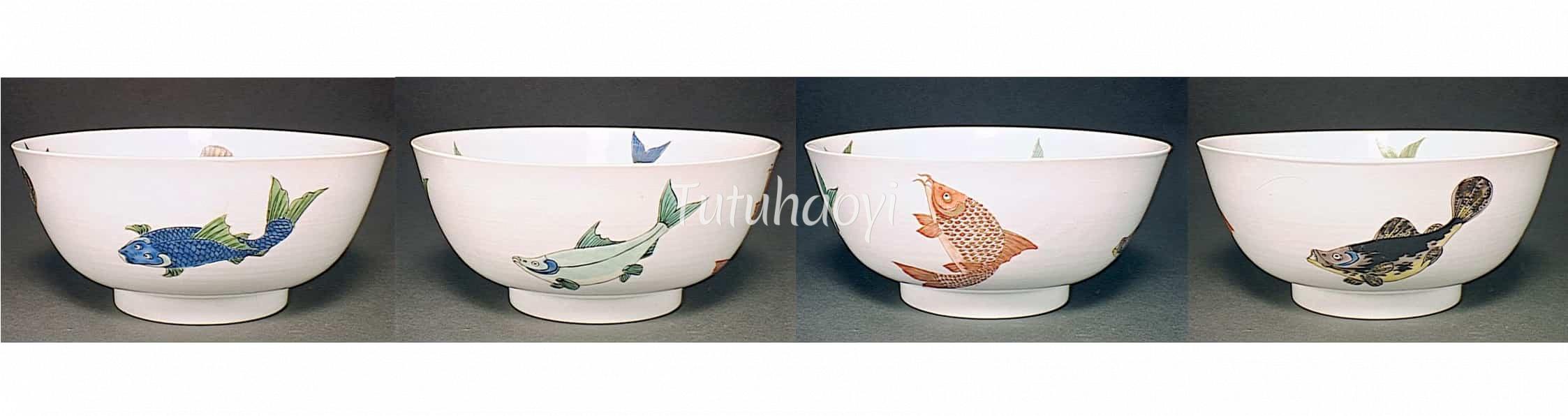 porcelain bowl painted different fishes Kangxi period Guimet Museum
