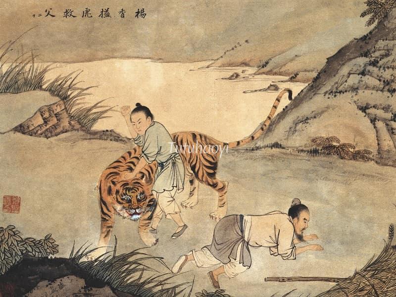 Wang Su painting Yang Xiang wrestling tiger