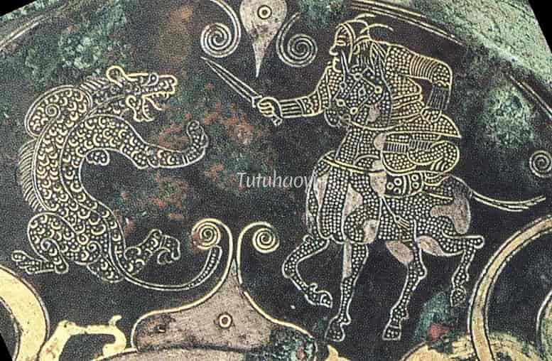 bronze mirror Warring States tiger equestrian