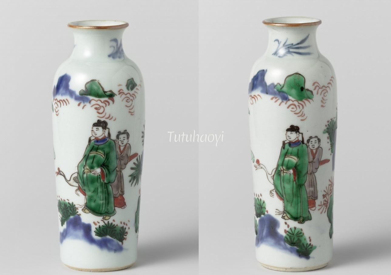 a pair of porcelain vases depicting Zhao Bian and crane