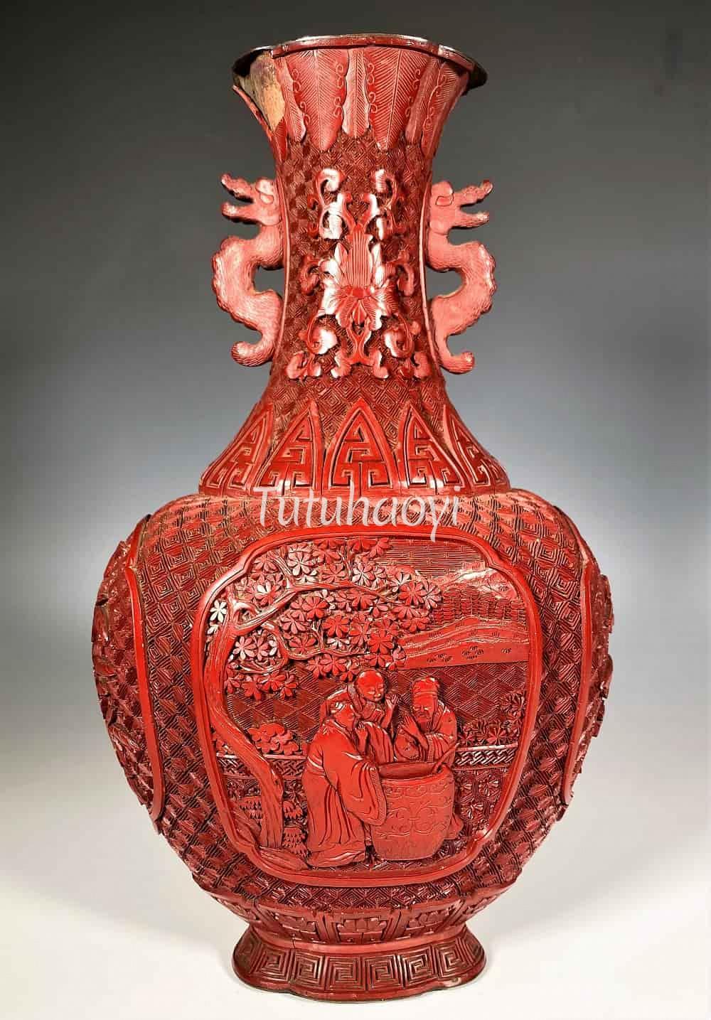 carved lacquer ware painted with San Suan Tu 三酸图