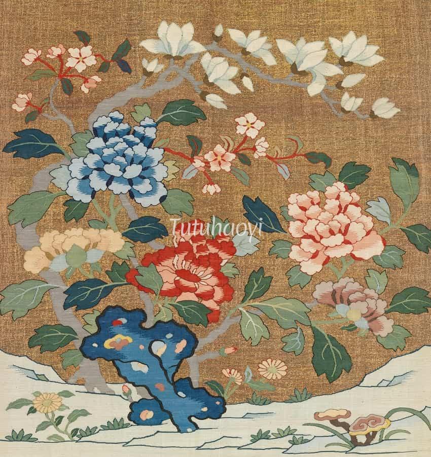 magnolia peony crabapple motif pun rebus Chinese art