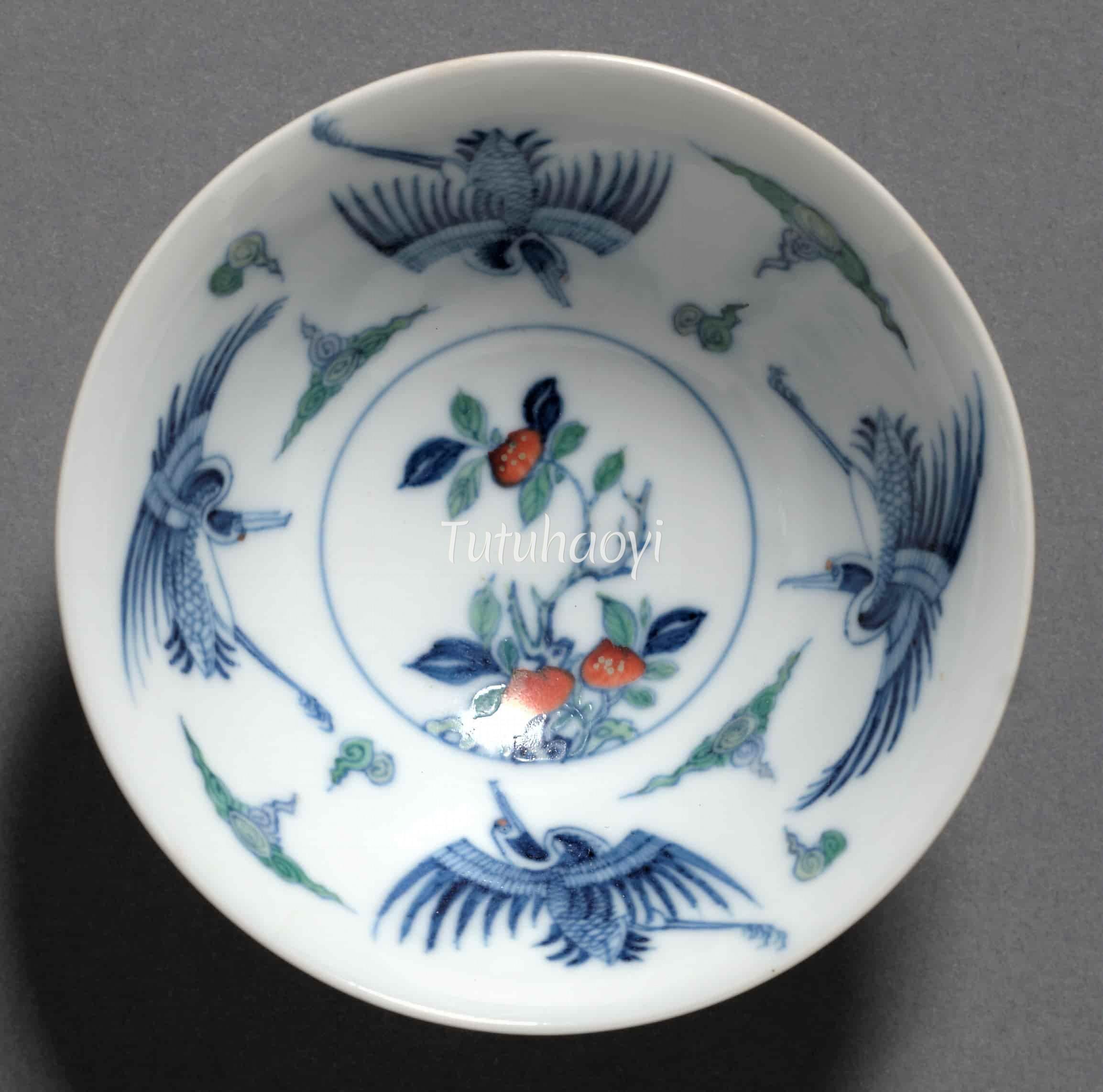 Yongzheng porcelain bowl painted with crane and peaches