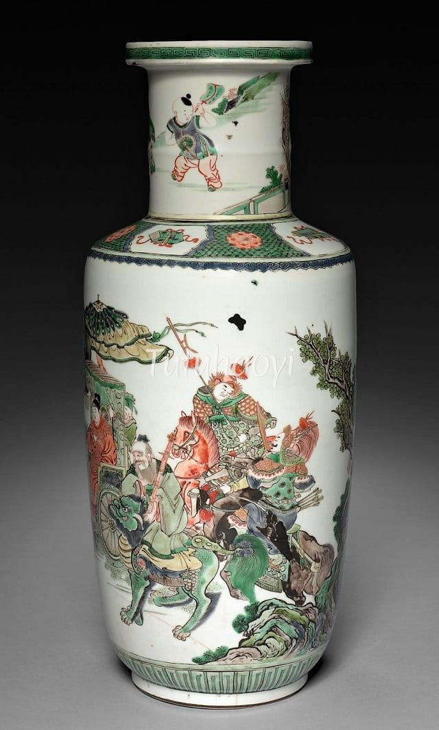 porcelain vase with famille verte overglaze enamel Jiang Ziya