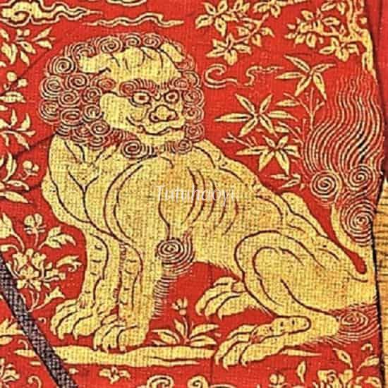 Lion on the first military rank mandarin badge of the Ming dynasty