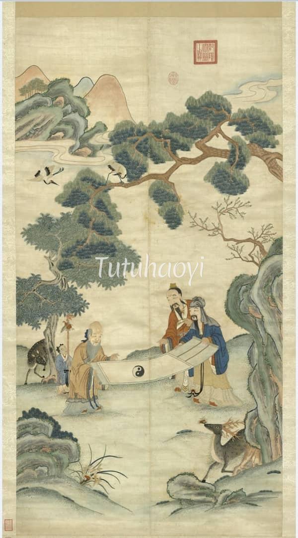silk embroidery bearing the image of the Three Star Gods 