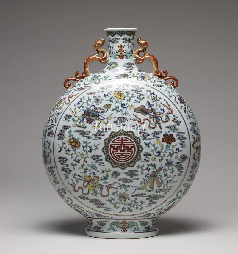 eight daoist immortals wishing longevity moon flask vase