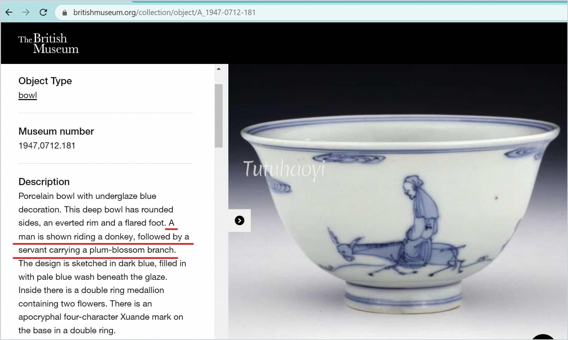 scholar on donkey porcelain blue-and-white bowl