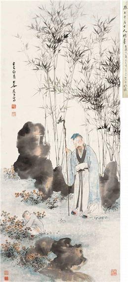 Zhang Daqian painting Tao Yuanming appreciating chrysanthemums