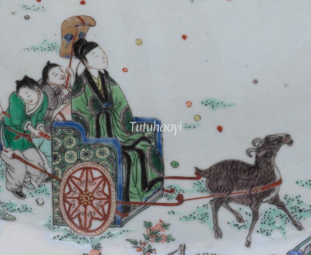 Chinese handsome man in chariot carried by goat