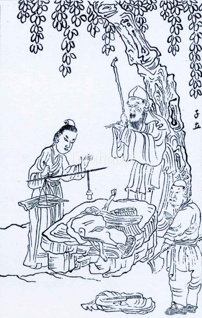 陈平分肉木刻版画