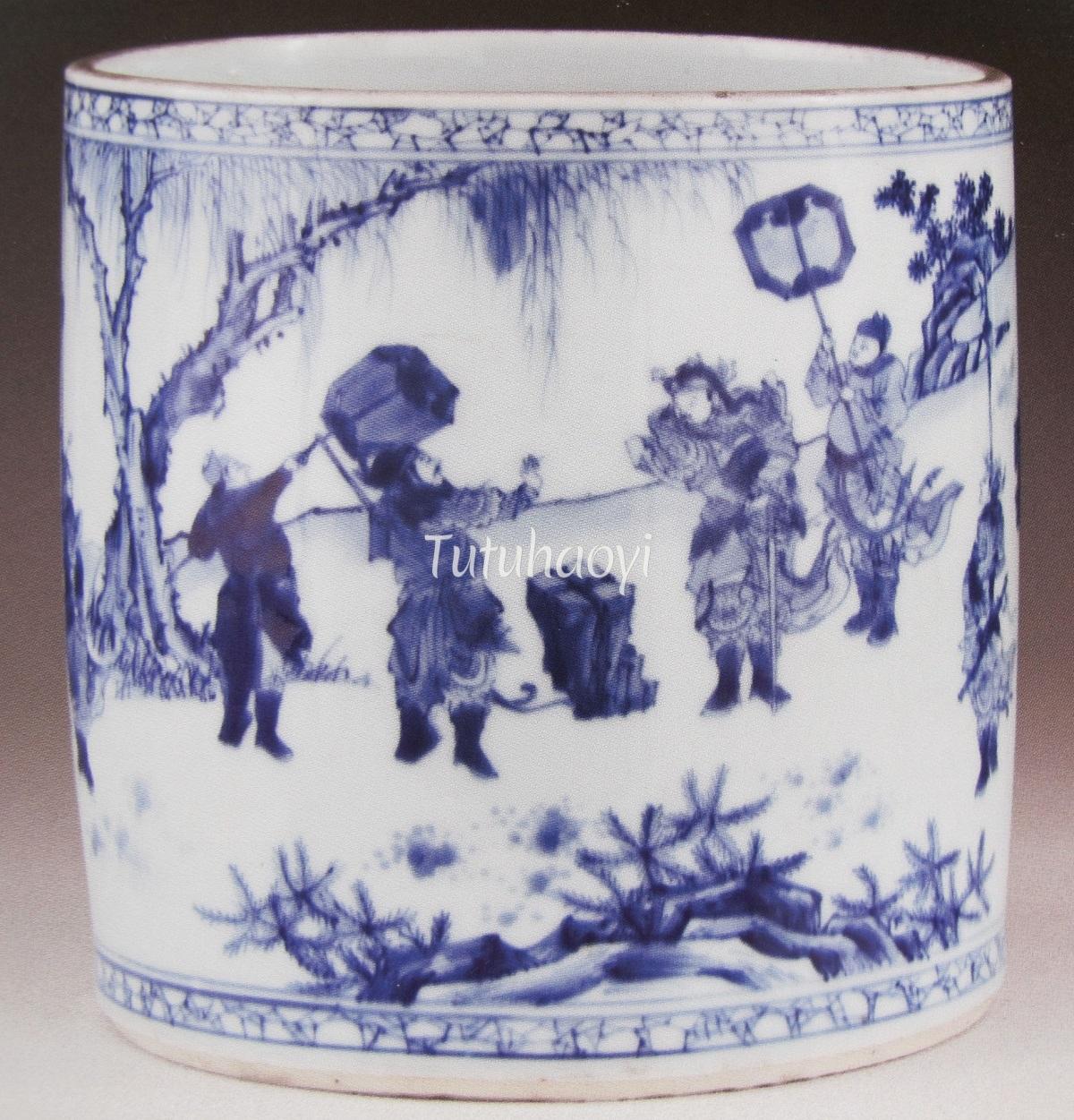 porcelain holder Liu Bei and Sun Quan holding swords