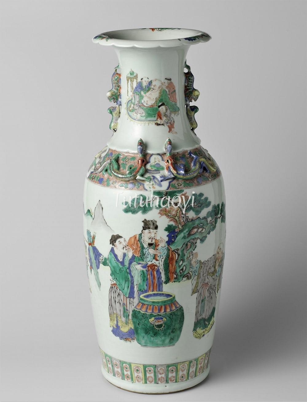 porcelain vase painted with pictures of three sours