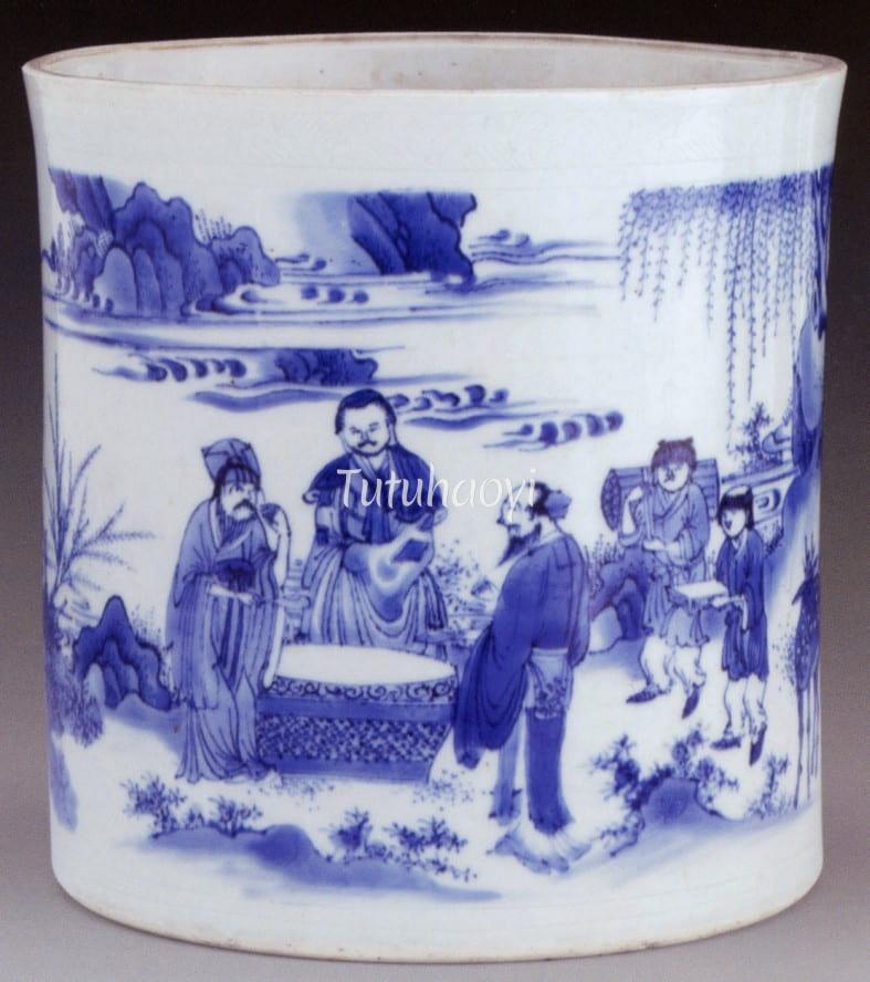 blue-and-white brush pot, Chongzhen period 三酸图