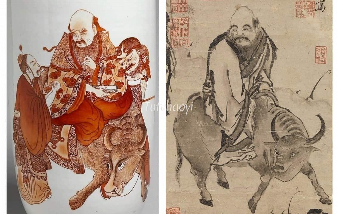 comparison of image of Laozi riding on a buffalo