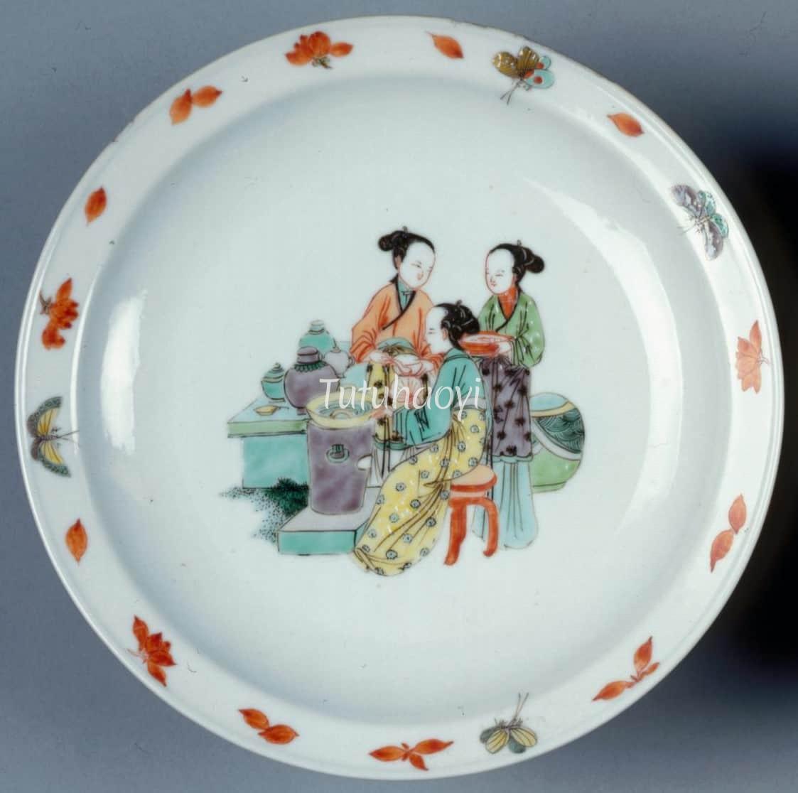 women seasoning soup kangxi wucai porcelain plate