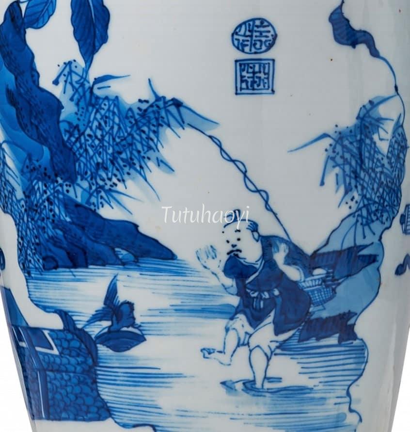 Kangxi porcelain vase fisherman catching clam and sandpiper