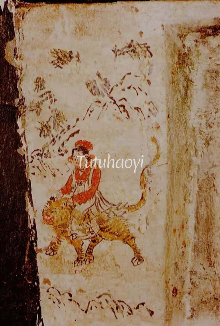 Yang Xiang throttles tiger wall painting