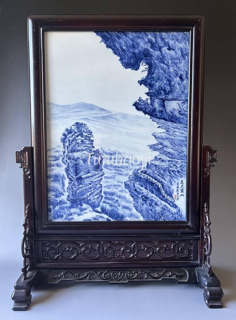 Blue mountain porcelain painting by Guo Jun Yu