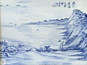 Guo Jun Yu porcelain painting blue and white landscape